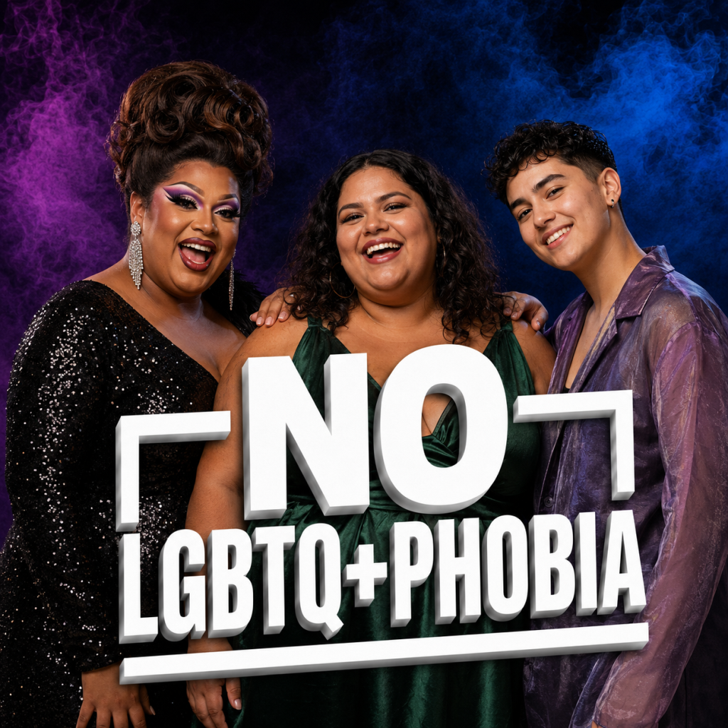 Drag performer plus-size queer woman and nonbinary person in the No LGBTQ+phobia campaign