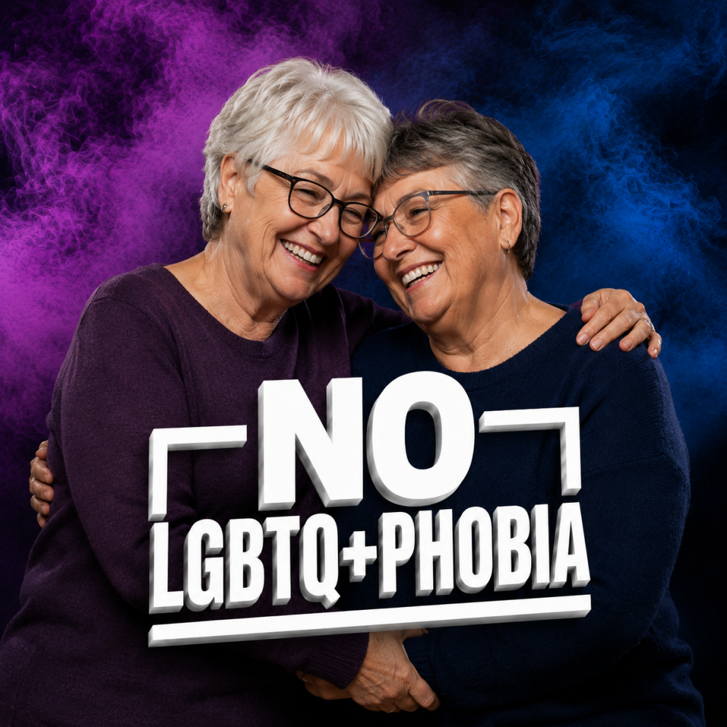 Older lesbian couple in the No LGBTQ+phobia awareness campaign