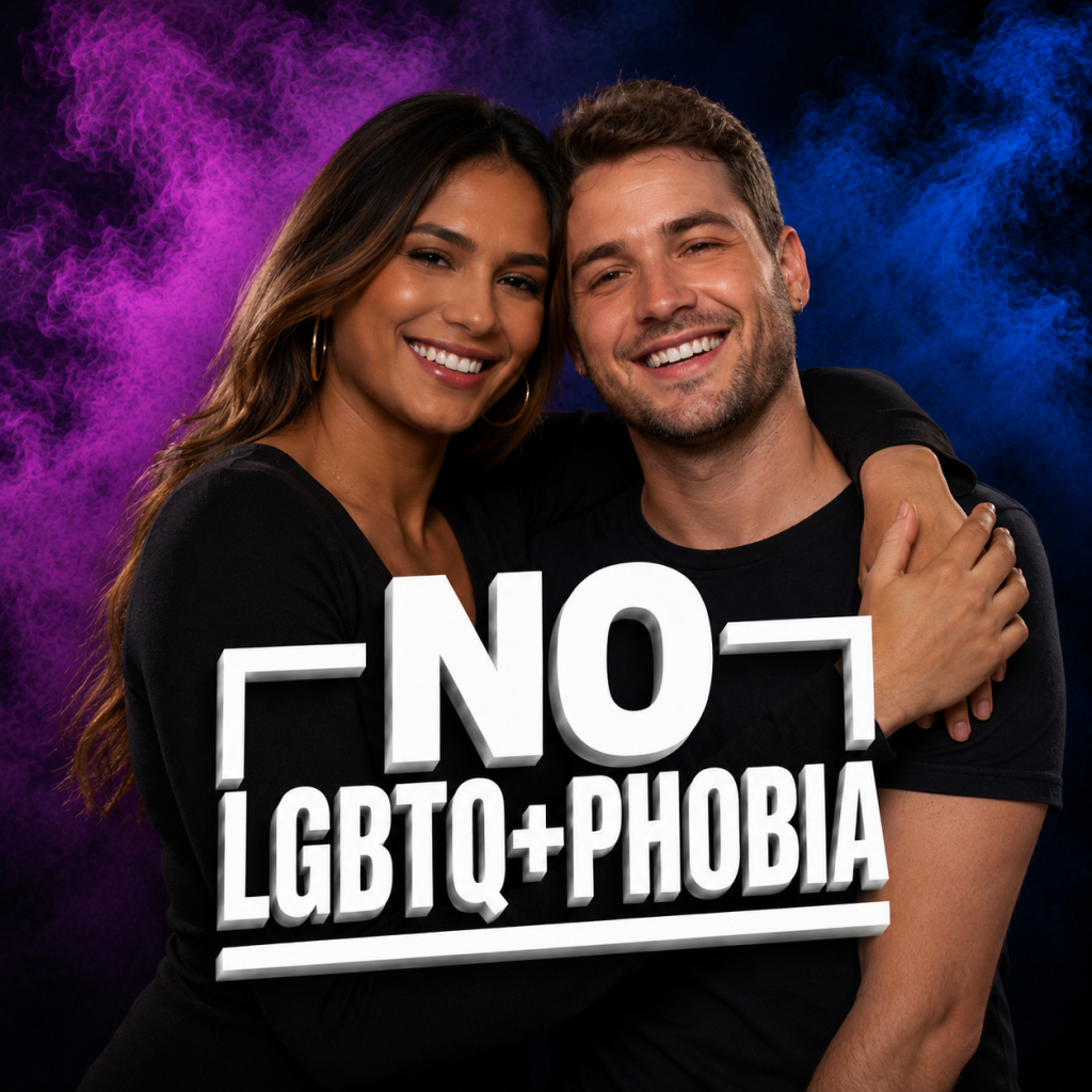 Queer couple in the No LGBTQ+phobia awareness campaign