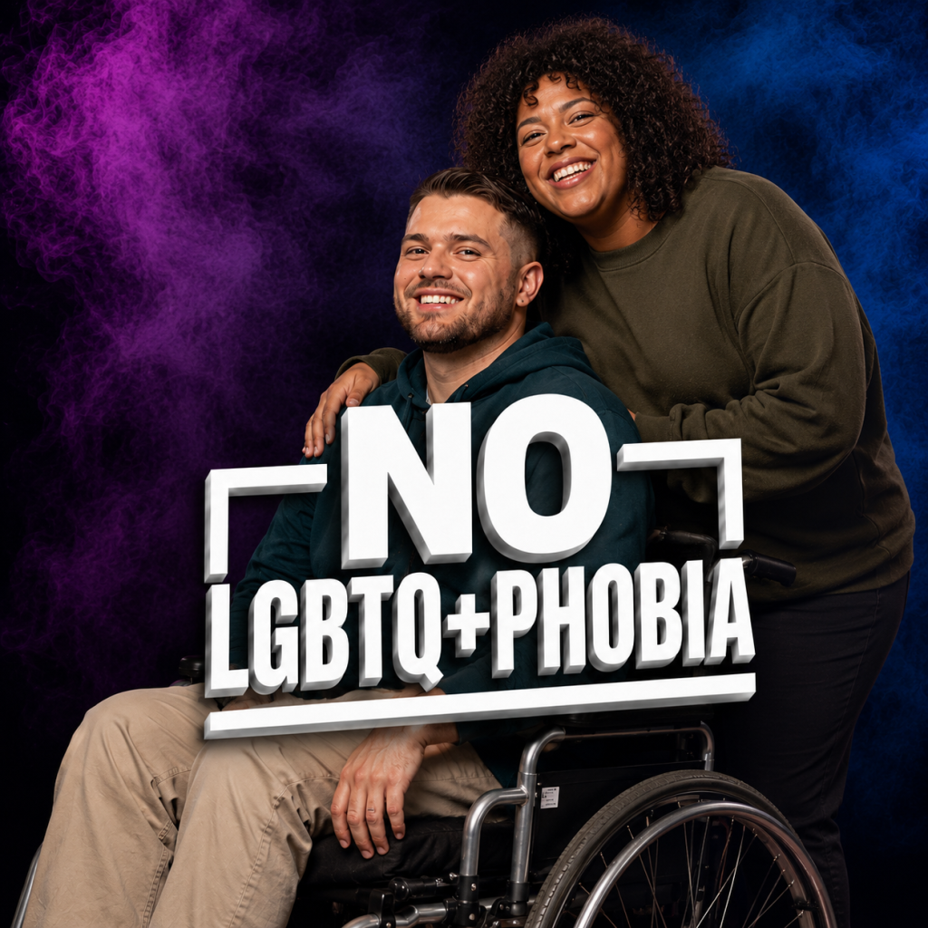 Wheelchair user represented in the No LGBTQ+phobia awareness campaign
